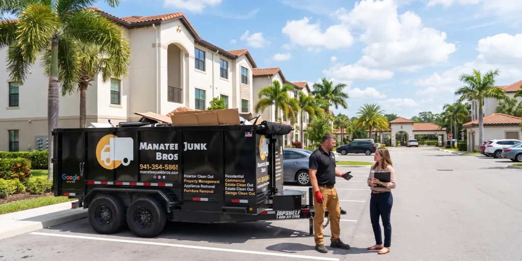 Manatee Junk Bros crew completing a commercial junk pickup at a Bradenton apartment complex