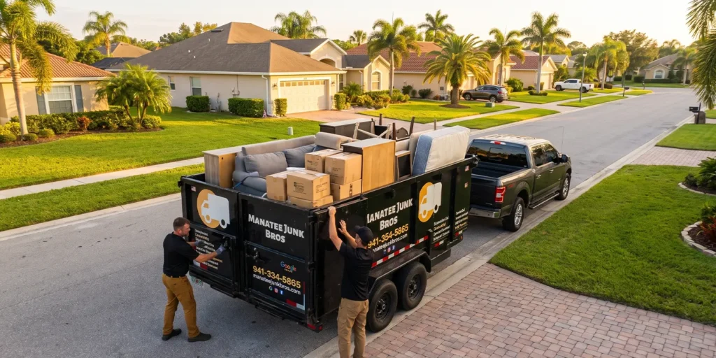 Manatee Junk Bros crew loading trucks during a full estate cleanout in Bradenton, FL