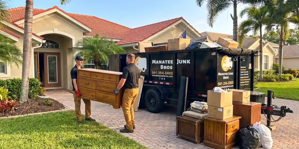 Manatee Junk Bros crew clearing the last household items from a Bradenton home after a senior downsizing move