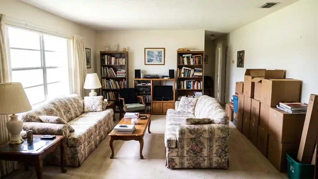 Furnished Bradenton living room showing the volume of belongings that drives an estate cleanout quote
