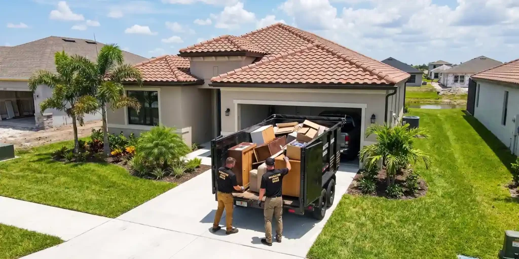 Manatee Junk Bros crew completing a junk removal job in Parrish, FL